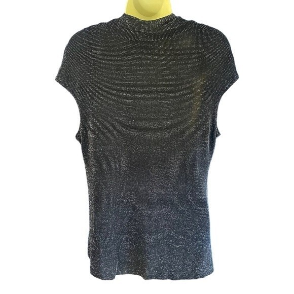 Another Thyme Sparkle Metallic Black Dressy Top Blouse Cap Sleeves, size Large - Picture 3 of 7